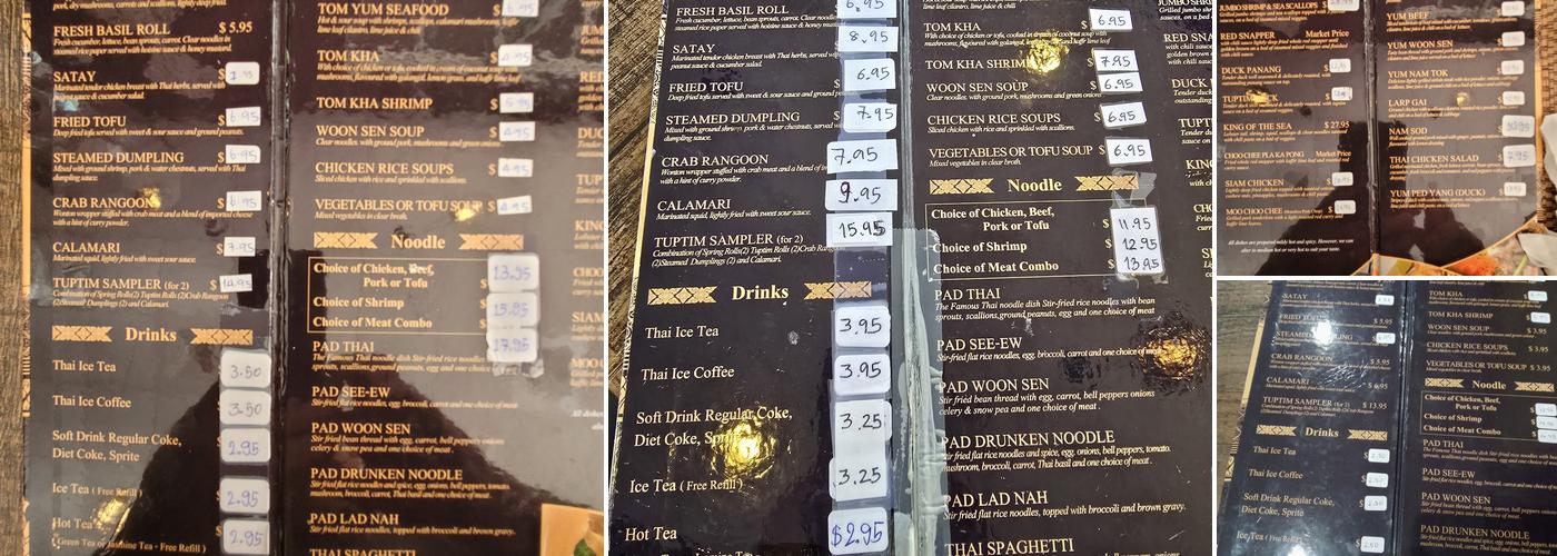 Tuptim Thai And Sushi Restaurant Menu