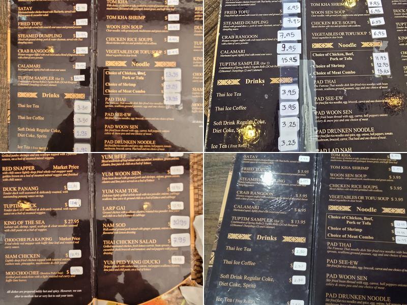 Tuptim Thai And Sushi Restaurant Menu