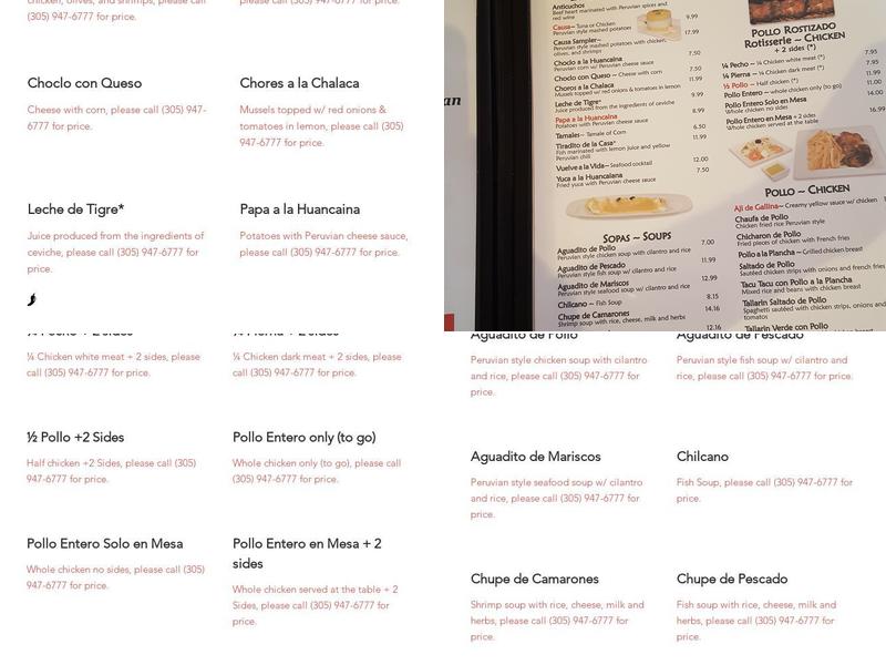 Peruvian Kitchen Menu