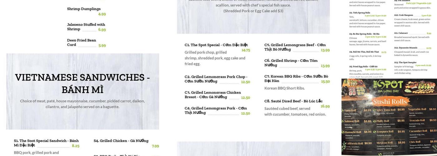 The Spot Sushi Burritos Ha Long Bay Menu