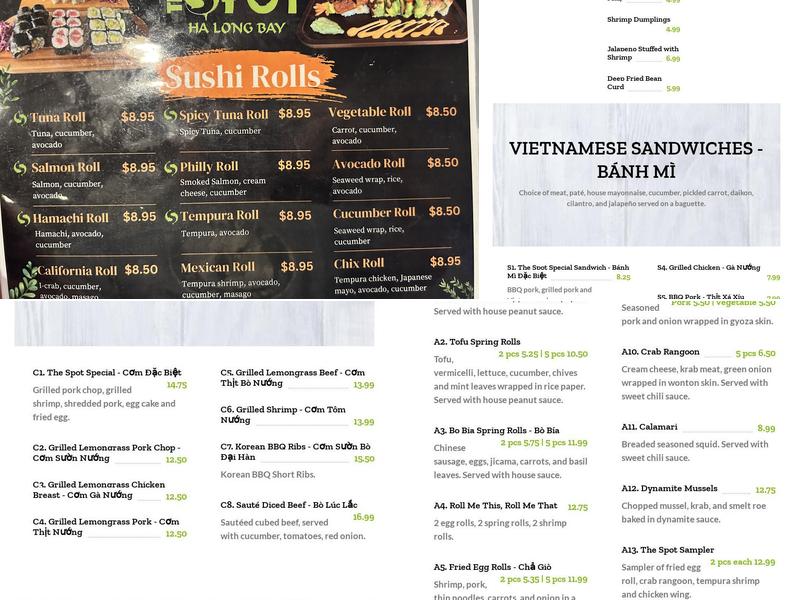 The Spot Sushi Burritos Ha Long Bay Menu