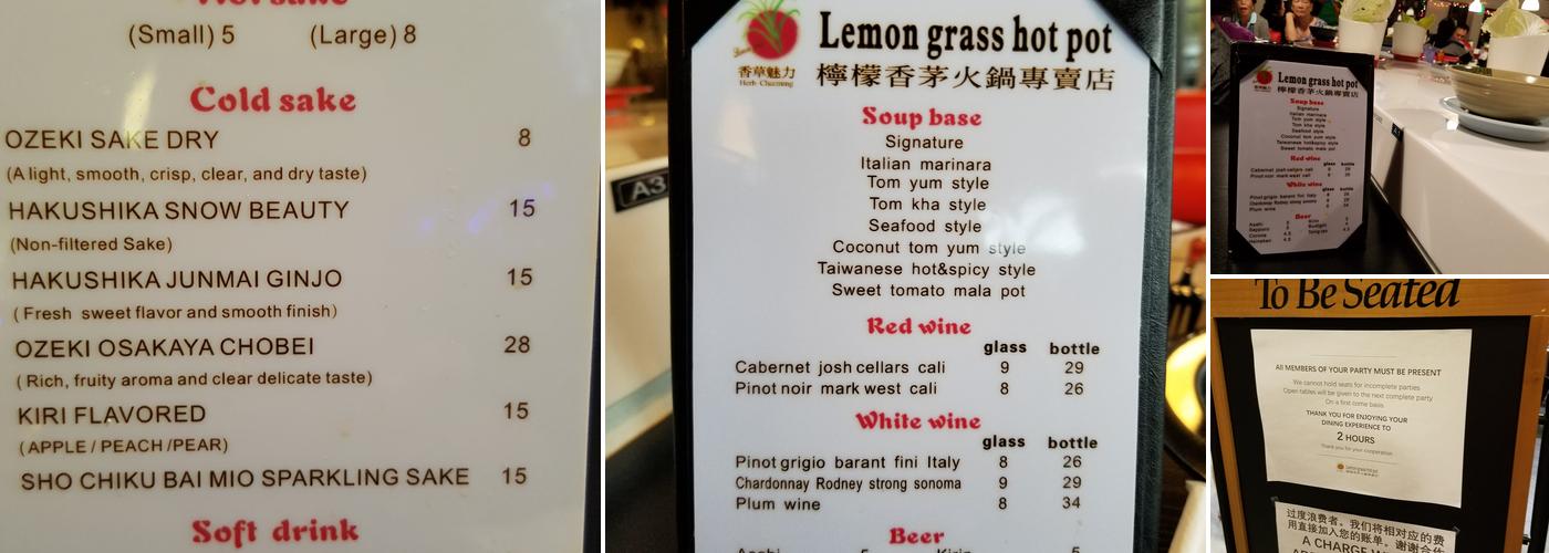 Lemongrass Hot Pot Menu