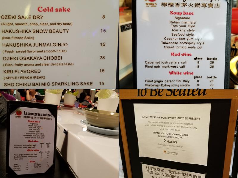 Lemongrass Hot Pot Menu