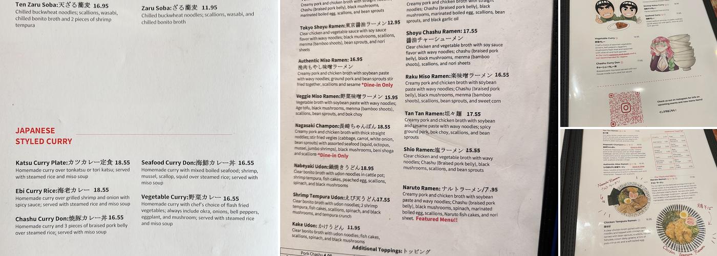 Raku Tonkatsu Ramen Menu