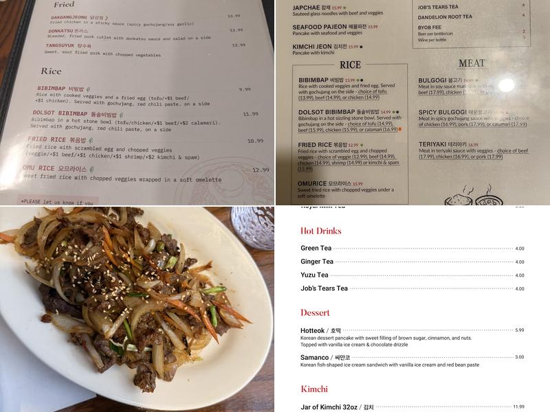Soban Korea Menu