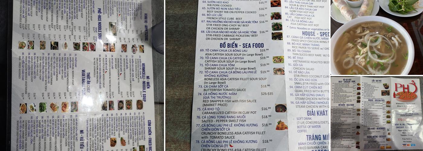 Pho Nam Lua Menu