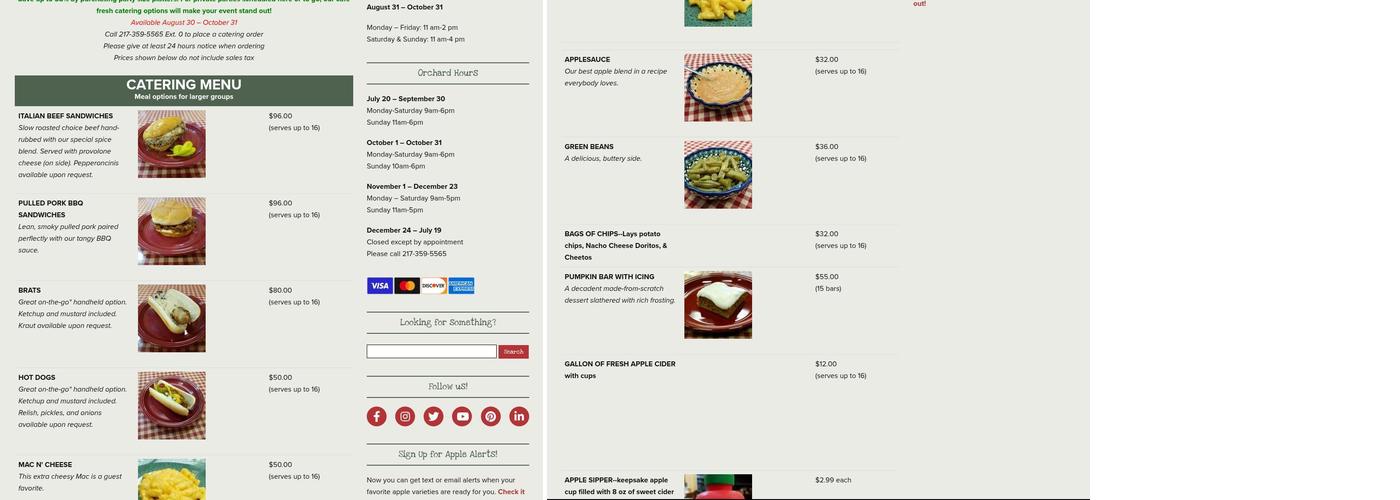 Curtis Orchard & Pumpkin Patch Menu