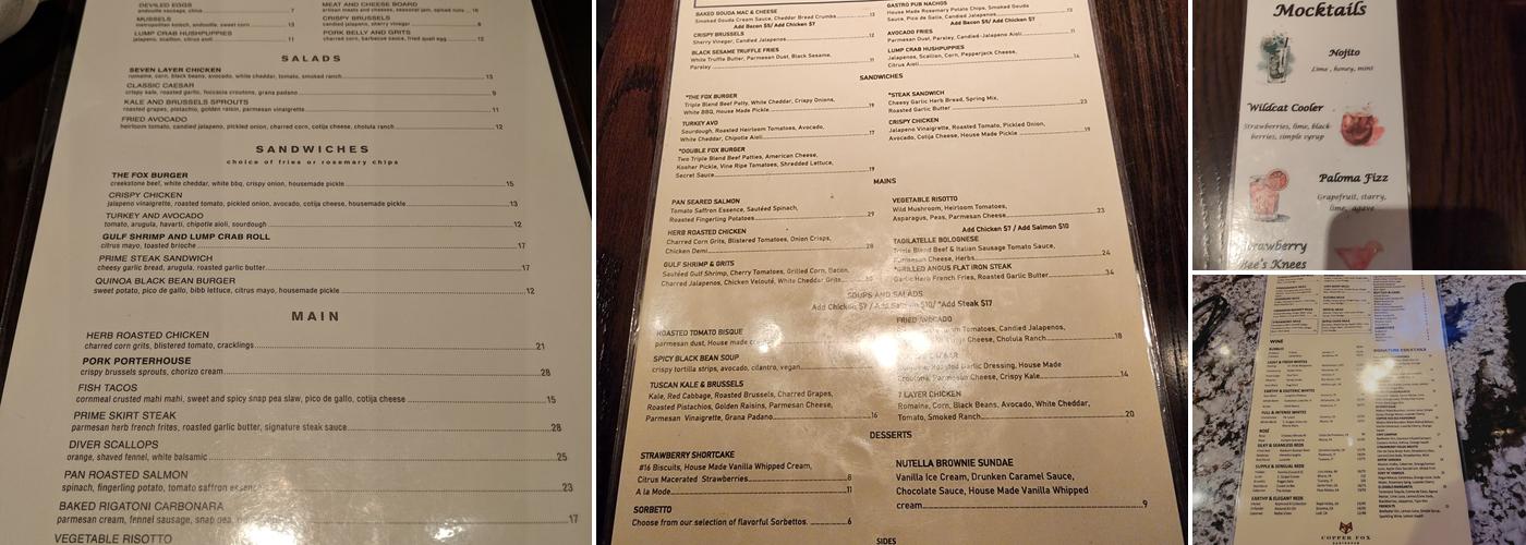 Copper Fox Gastropub Menu