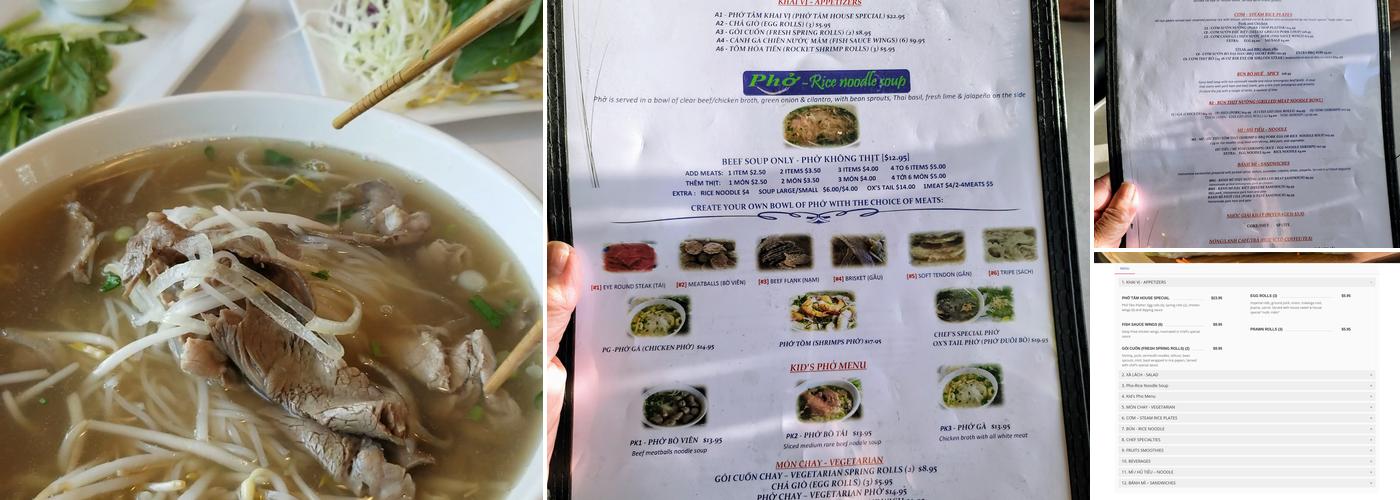 Phở Tâm Menu