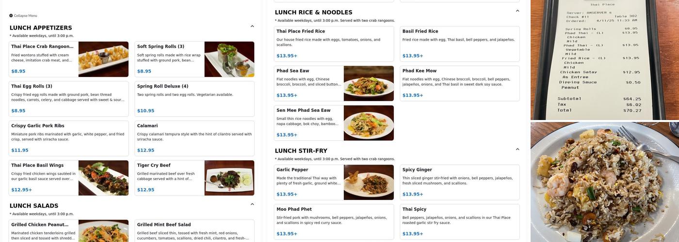 Thai Place Menu