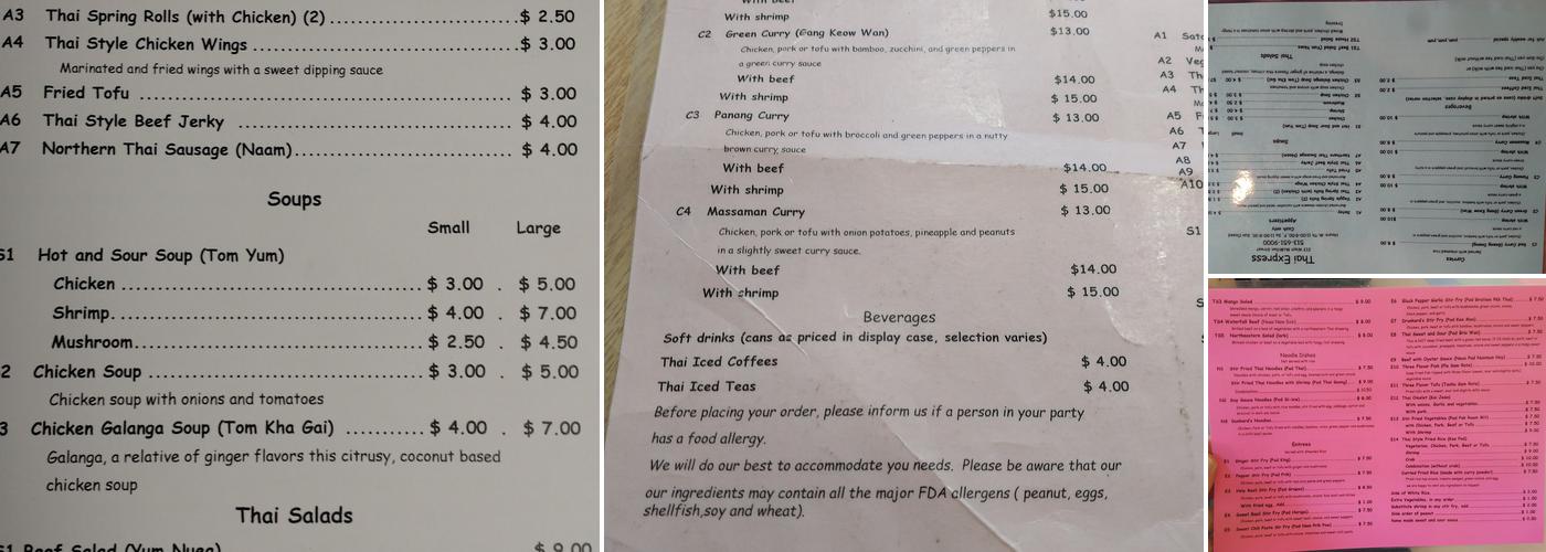 Thai Express Menu