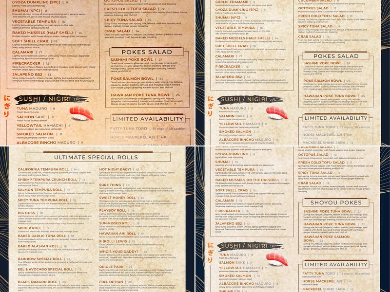 Shoyou Sushi Menu