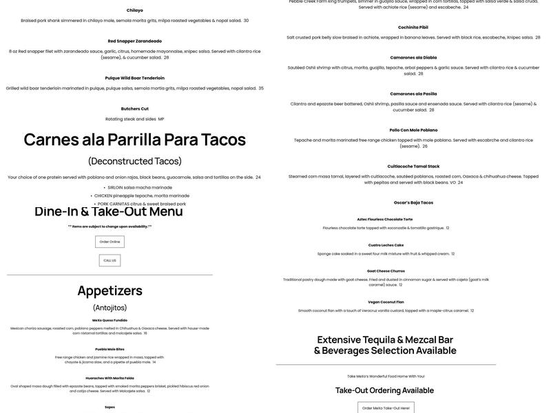 MeXo Tequila & Mezcal Bar and Restaurant Menu