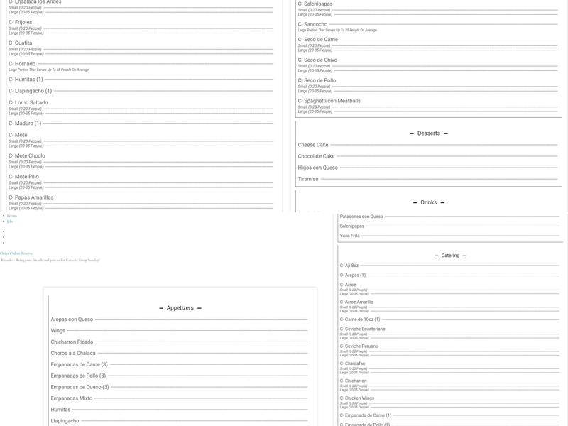 Los Andes Latin Bistro Menu