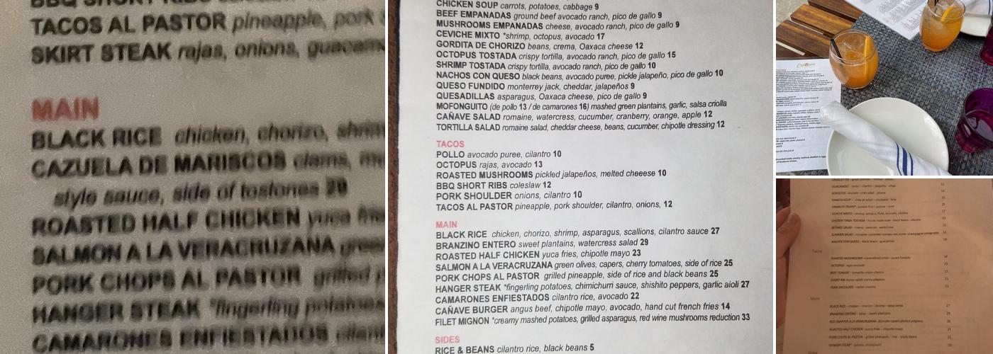 Cañave Menu