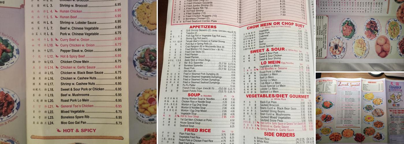 friendly restaurant Menu