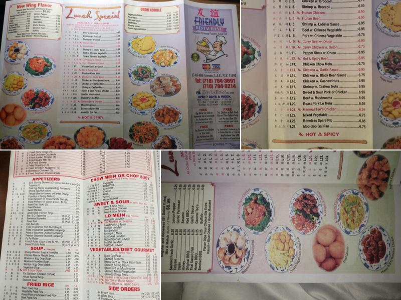 friendly restaurant Menu