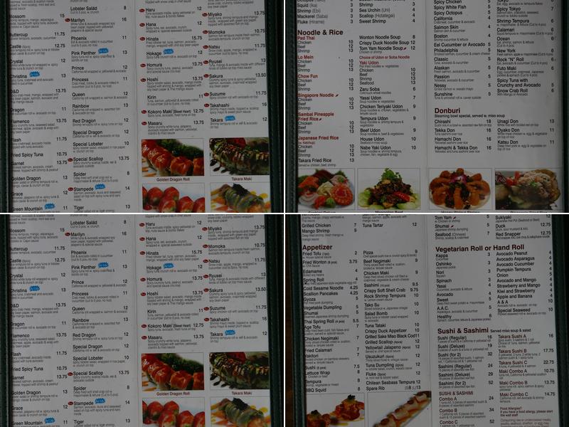 Takara Sushi Menu