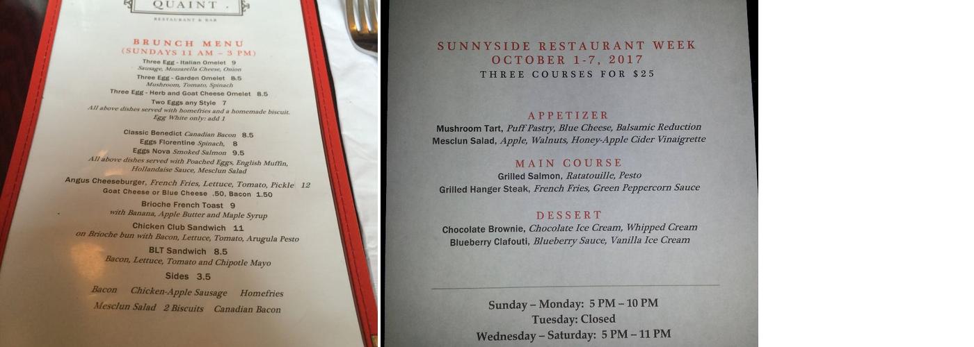 Quaint Menu