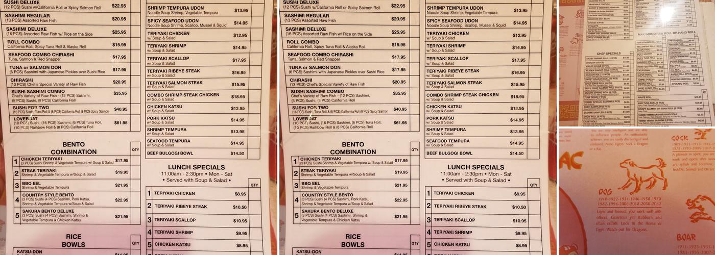 Sakura Restaurant Menu