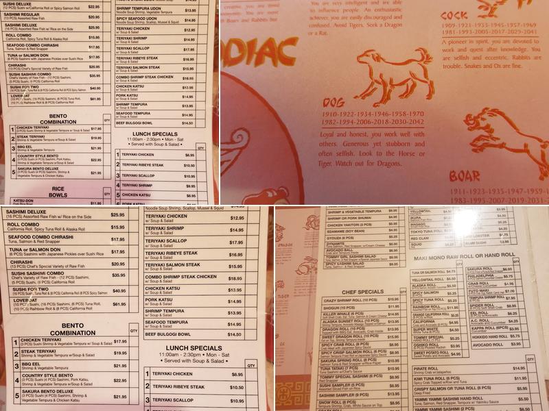 Sakura Restaurant Menu