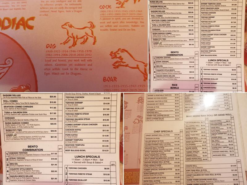 Sakura Restaurant Menu