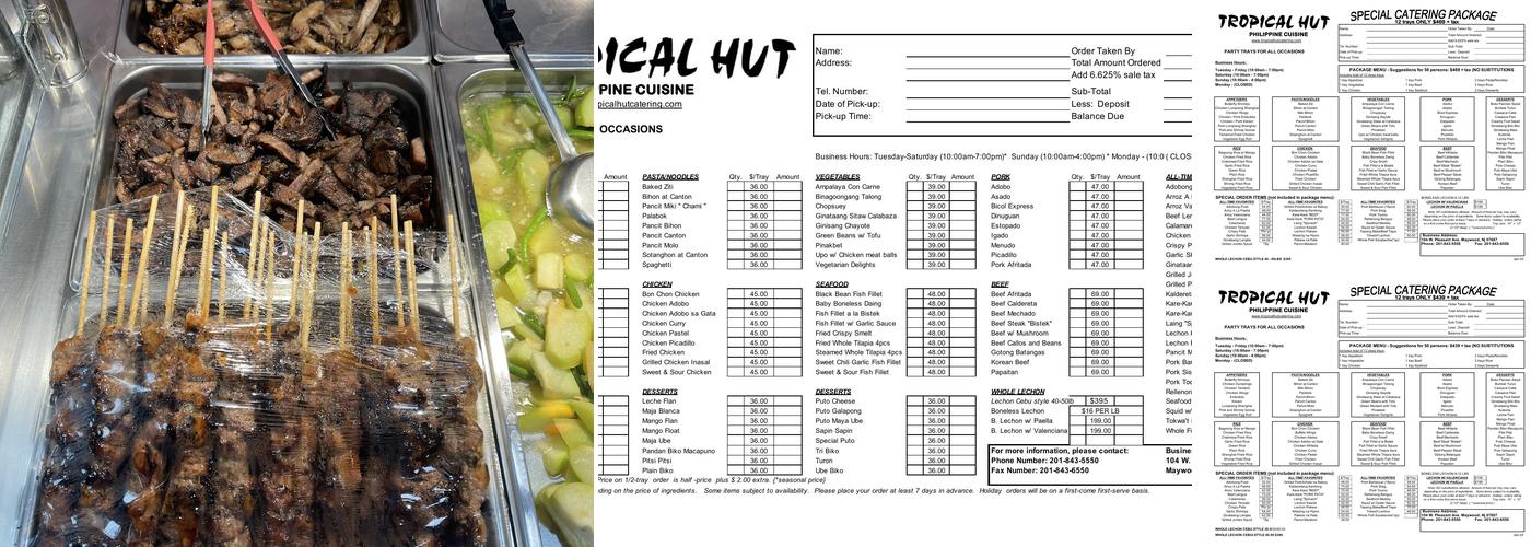 Tropical Hut Filipino Cuisine Menu