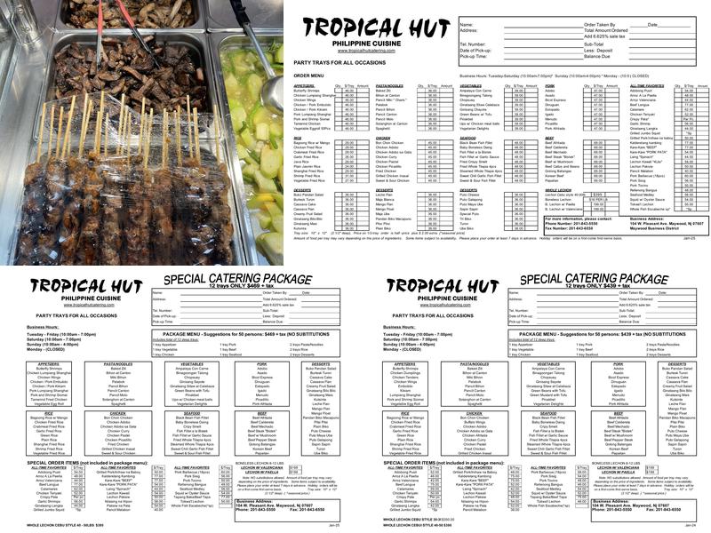 Tropical Hut Filipino Cuisine Menu