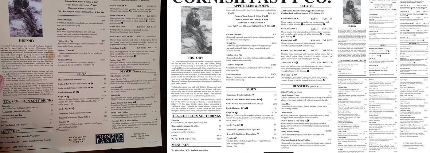Cornish Pasty Co Menu