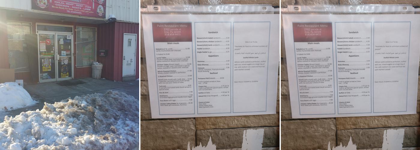 Palm Tree Market Menu