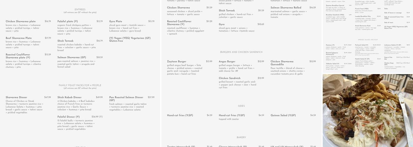 Zaytoon Lebanese Kitchen Menu