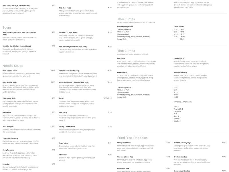 Map of Thailand restaurant Menu