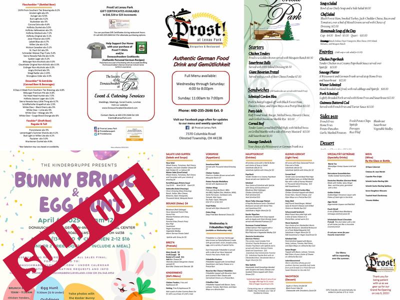 Donauschwaben's German-American Cultural Center Menu