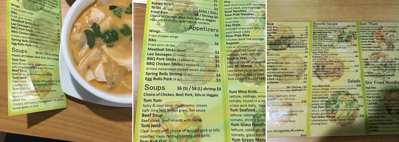 Sapp Sapp Lao & Thai Kitchen Menu
