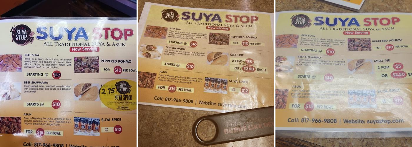 Suya Stop Menu