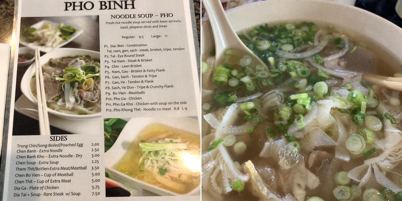 Phở Bình Menu