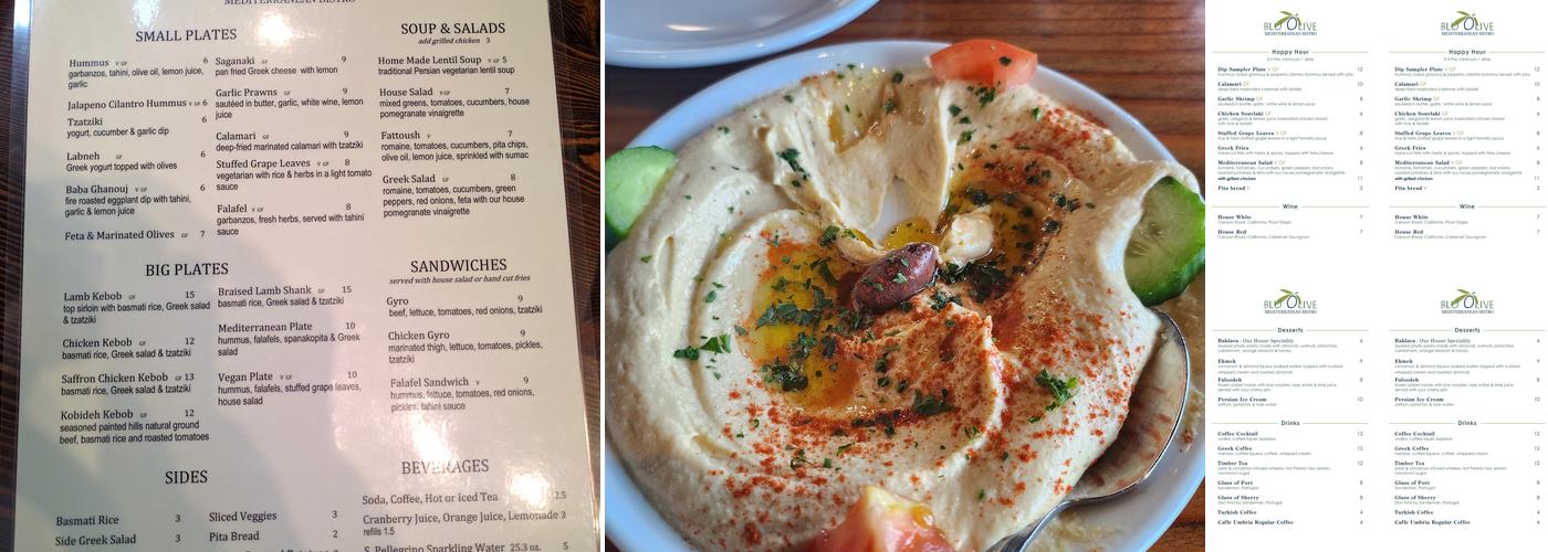 Blu Olive Mediterranean Bistro Menu