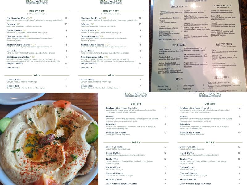 Blu Olive Mediterranean Bistro Menu