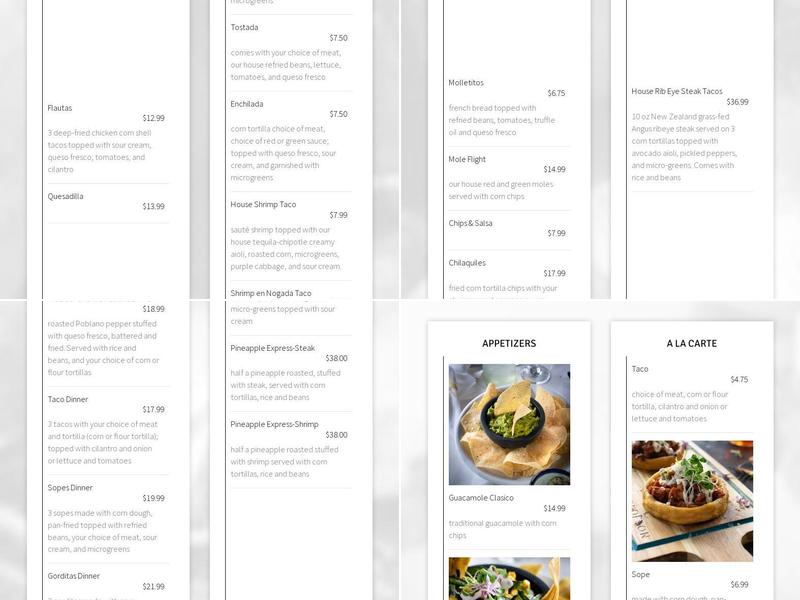Tavos Signature Cuisine Menu