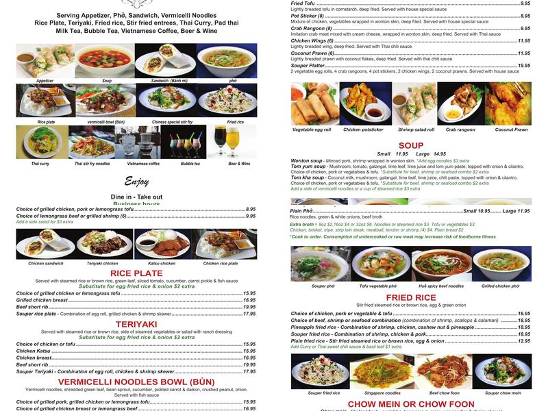 Souper Pho Menu