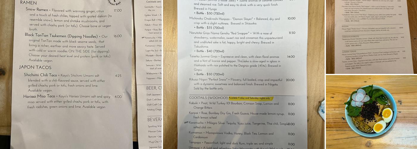 Kayo's Ramen Bar Menu