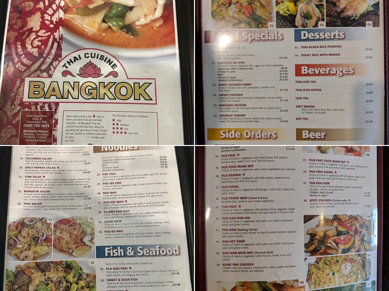 Bangkok Thai Cuisine Menu