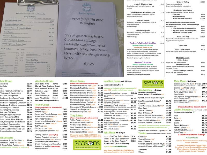 The Dene Coffee Shop Menu