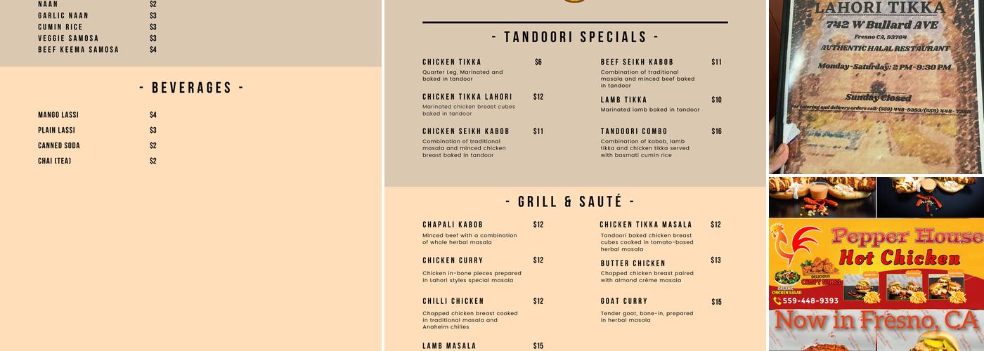 Lahori Tikka Menu