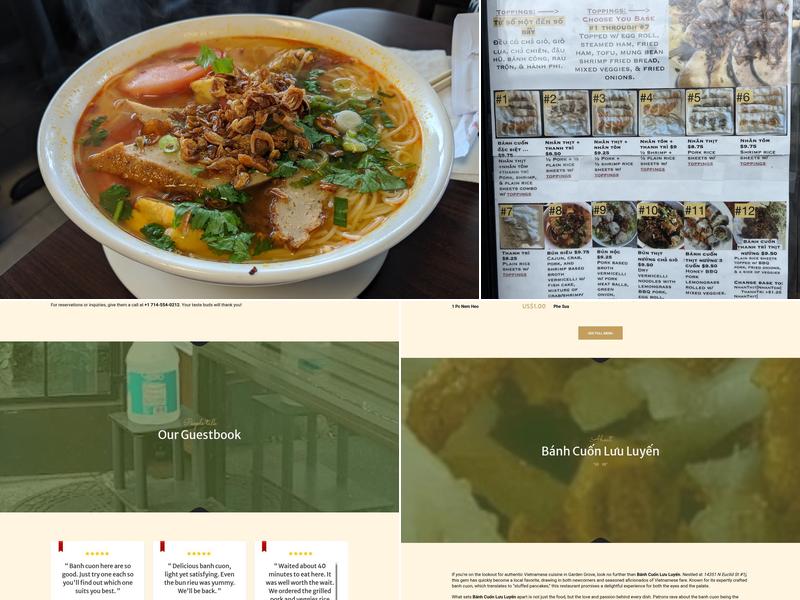 Bánh Cuốn Lưu Luyến Menu