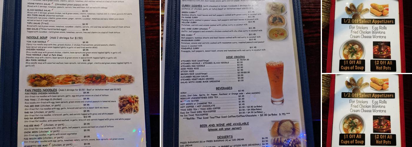 Sam's Bann Thai Menu
