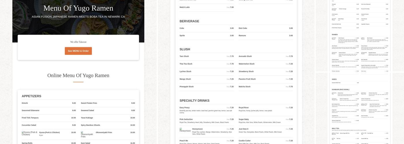Yugo Ramen Menu