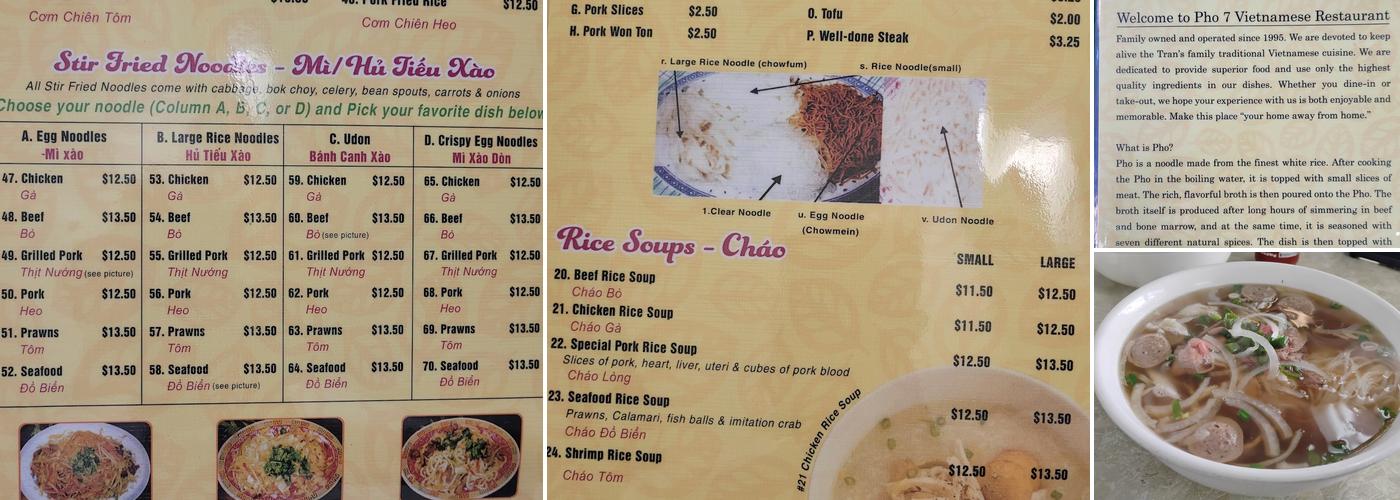 Pho 7 Vietnamese Restaurant Menu
