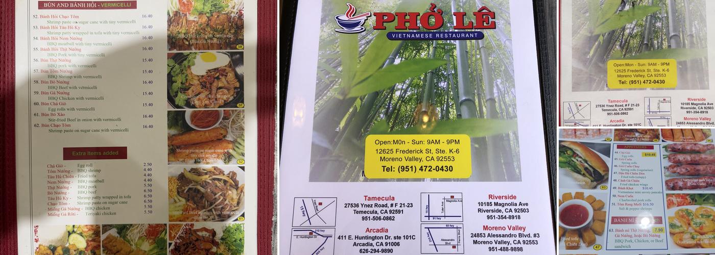 Pho Le Menu
