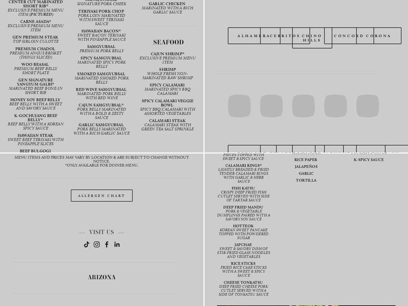 Gen Korean BBQ House Menu